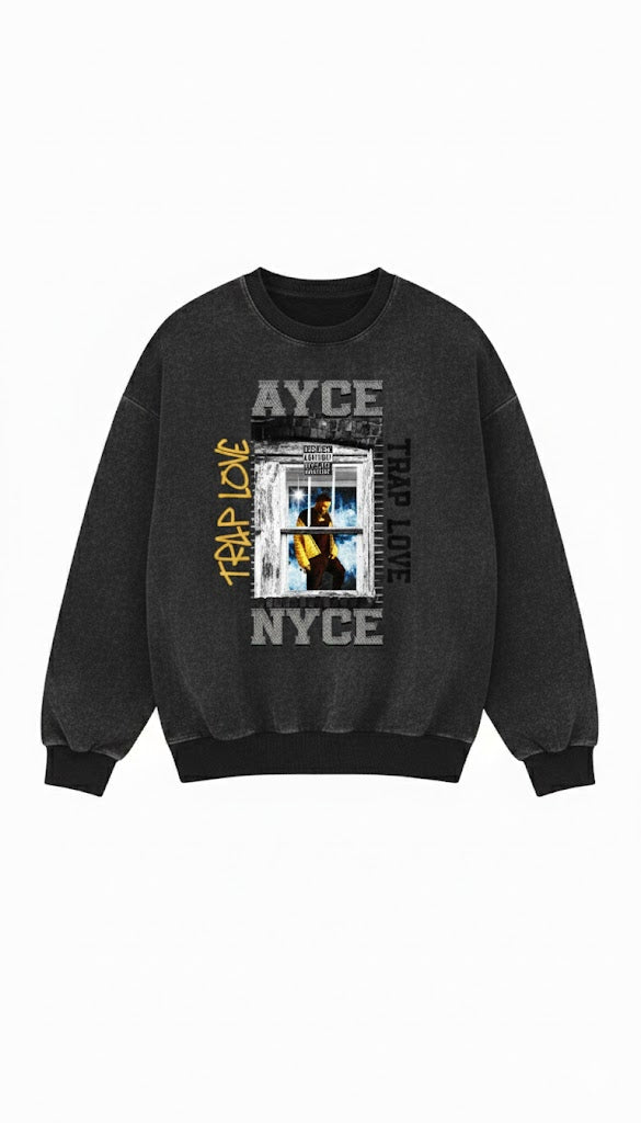 AYCE "Trap Love" Heavyweight Crew Neck – Acid Wash Charcoal